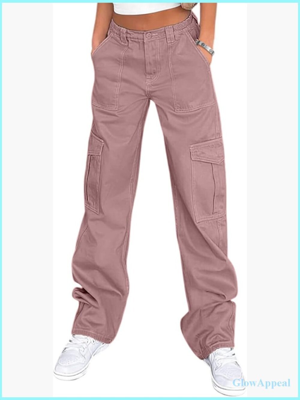 High Waisted Cargo Pants Wide Leg Stretchy Casual 6 Pocket Streetwear